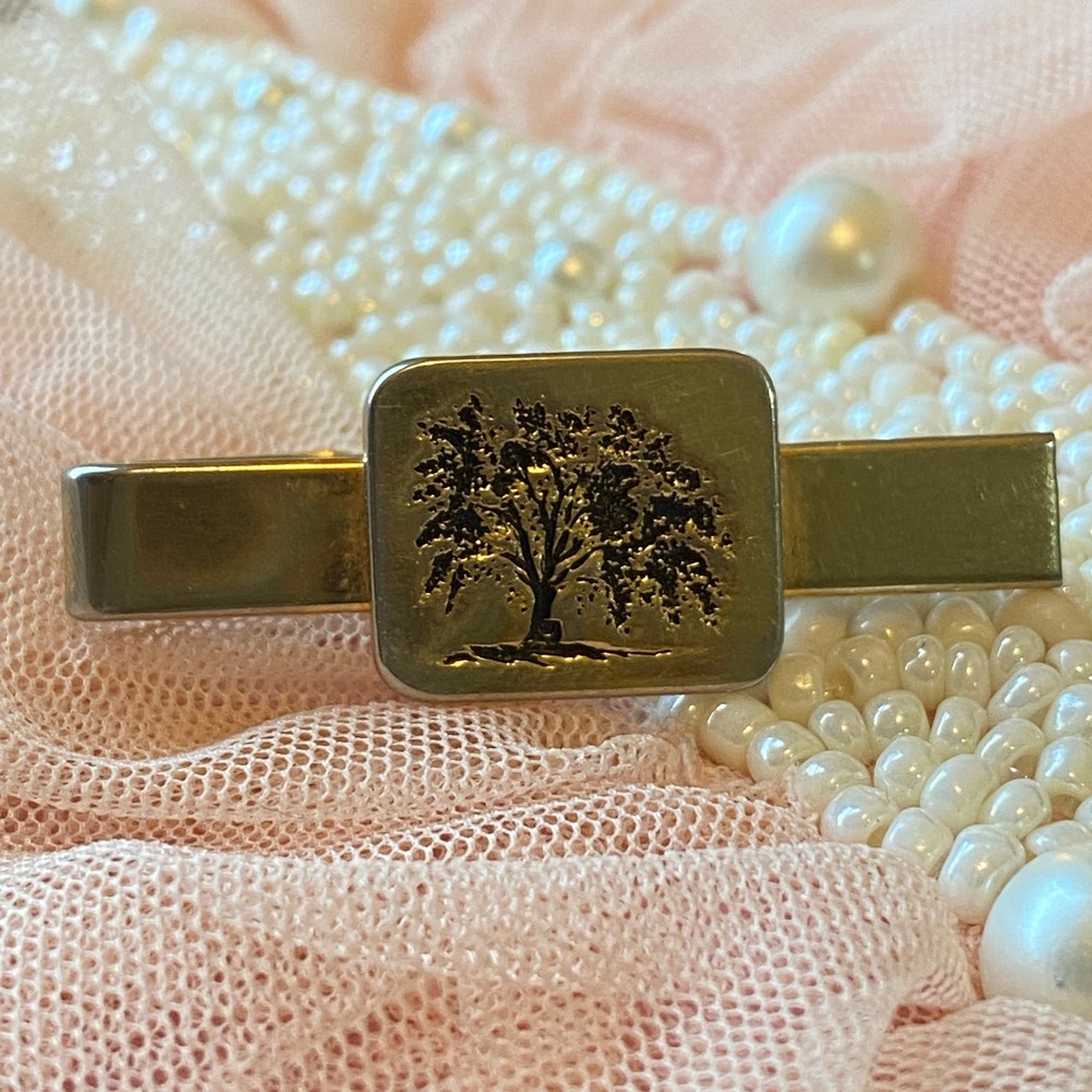Vintage Mens Style Balfour Gold Tone Tree Nature Theme Tie Clip Formal Accessory